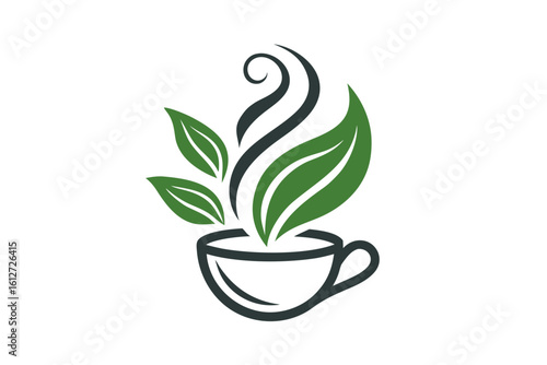 hand sketched organic tea leaves steam