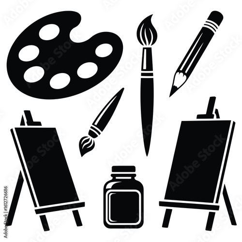 Dynamic art studio elements for creative projects or back-to-school designs