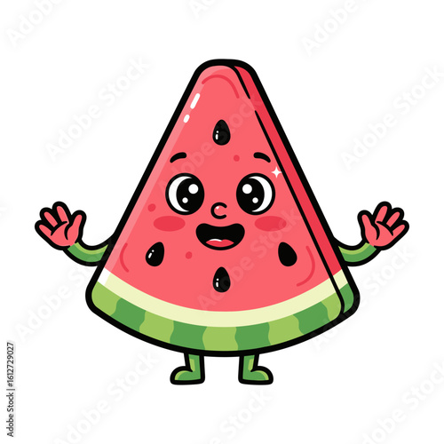 Adorable Cartoon Watermelon Slice Waving Happily illustration