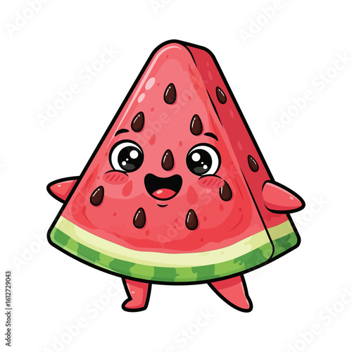 Adorable Cartoon Watermelon Slice Waving Happily illustration