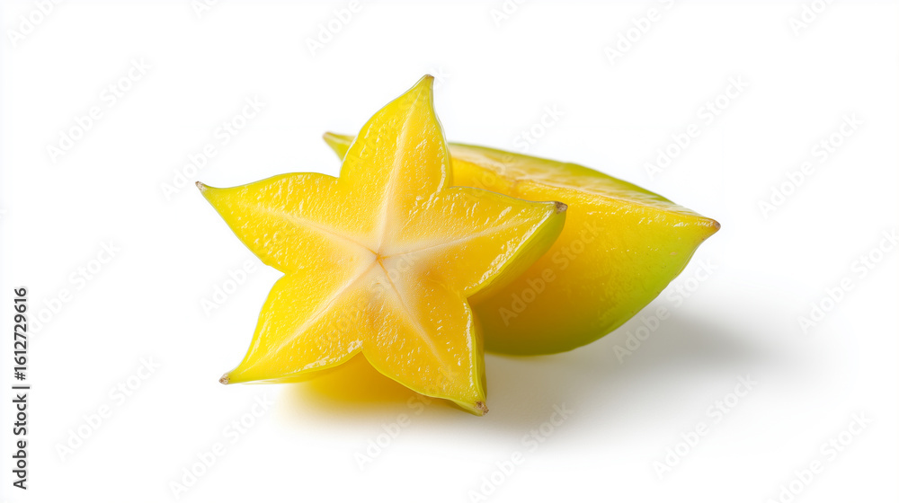 Fototapeta premium Fresh ripe starfruit or carambola with a star-shaped slice on a white background