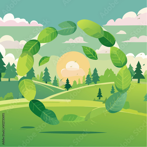 Green Cycle: A Modern, Flat Design Vector Icon of a Circular Symbol with a Leaf, Signifying Environmentalism and a Sustainable Lifestyle.

