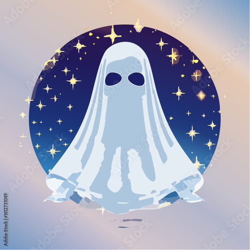 Ethereal ghostly apparition mask featuring flowing, translucent fabric to create the illusion of a haunting spectral figure, perfect for spooky costumes and ghost-themed events.
