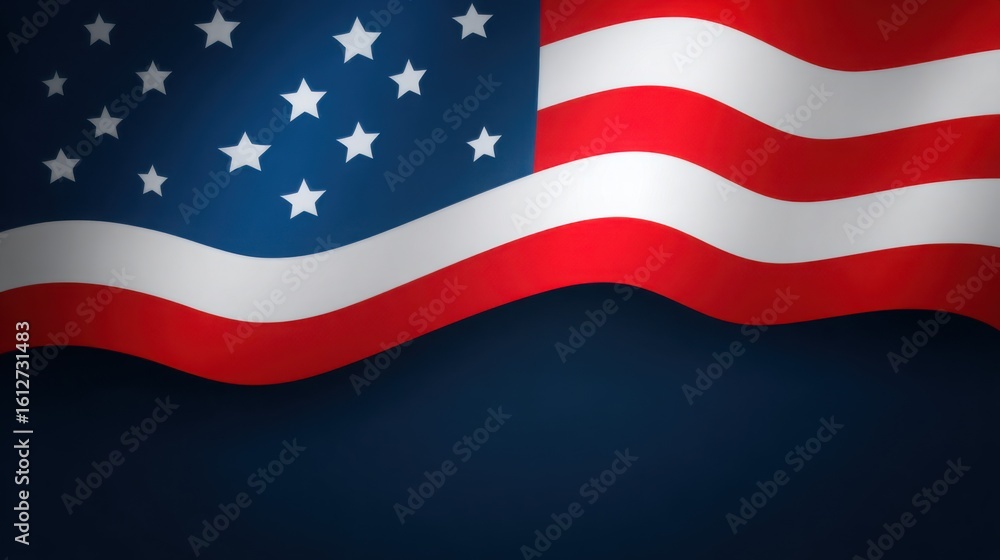 Obraz premium A flag with stars and stripes is waving in the wind
