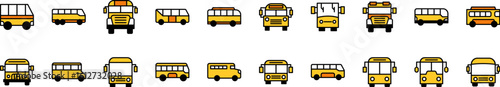 Orange Bus Filled Color Icon Bundle. Minimalistic Linear Pictogram for Web and Graphic Design, Apps, Banners, Social Network and Cards