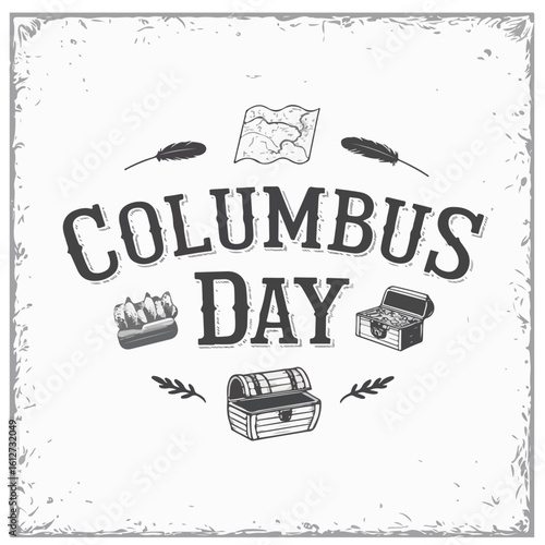 Columbus Day Illustration with Globe, Sailing Ship, and Explorer Statue – Patriotic Commemoration Graphic