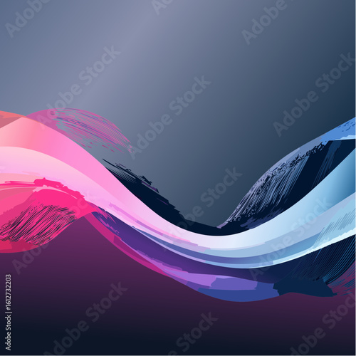 Fluid, flowing wave of vivid colors blending purple, pink, and blue, perfect for modern design, social media graphics, or artistic visual storytelling.
