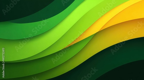 A green and yellow striped background with a green and yellow wave
