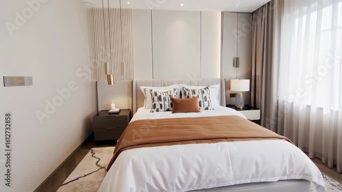 Wallpaper Mural Modern Hotel Bedroom with Comfortable Bed and Elegant Decor Bright Natural Light Torontodigital.ca