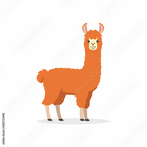Illustration of an orange llama standing gracefully on a white background