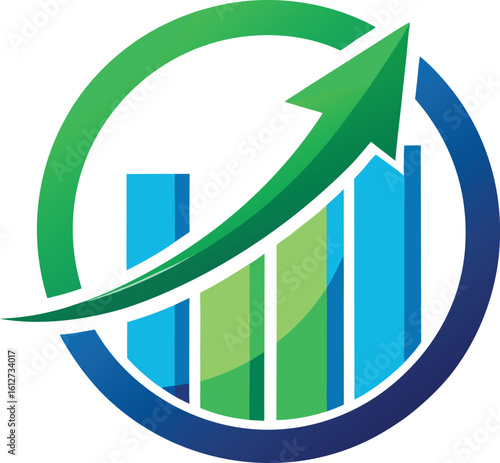 Financial business graph chart with an arrow pointing up, signifying growth and investment success