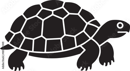 Simple Black and White Silhouette of a Turtle with a Patterned Shell and Smooth Legs