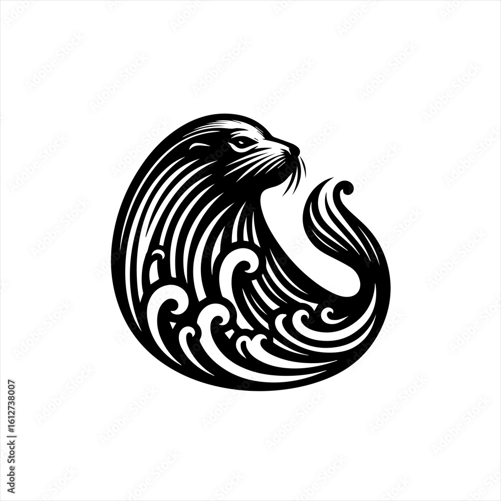 Fototapeta premium Stylized seal with waves