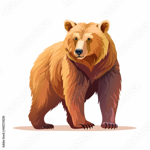 Majestic Brown Bear Illustration Standing Tall in a Vector Art Style on White Background