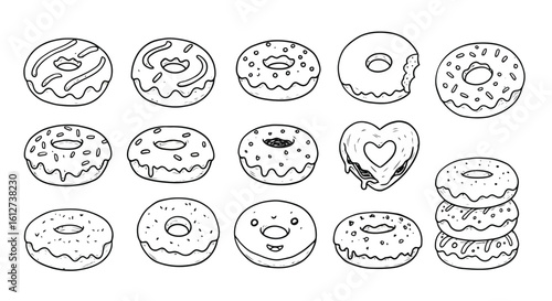 Donut Line Art Collection: Pastry Vector Illustration