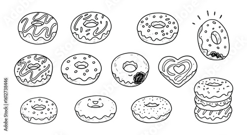 Donut Line Art: Sweet Treat Outlines for Coloring and Design