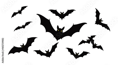 コウモリのイラストセット、ハロウィン