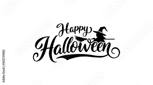 Halloweenの手書きの文字と魔女の帽子のイラスト