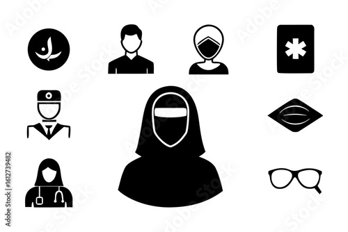 Collection of medical and islamic icons silhouette