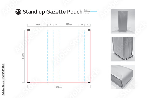P3_20. This stand up gadget pouch can be used for coffee beans, leaf tea, dog food, and other agricultural packaging.