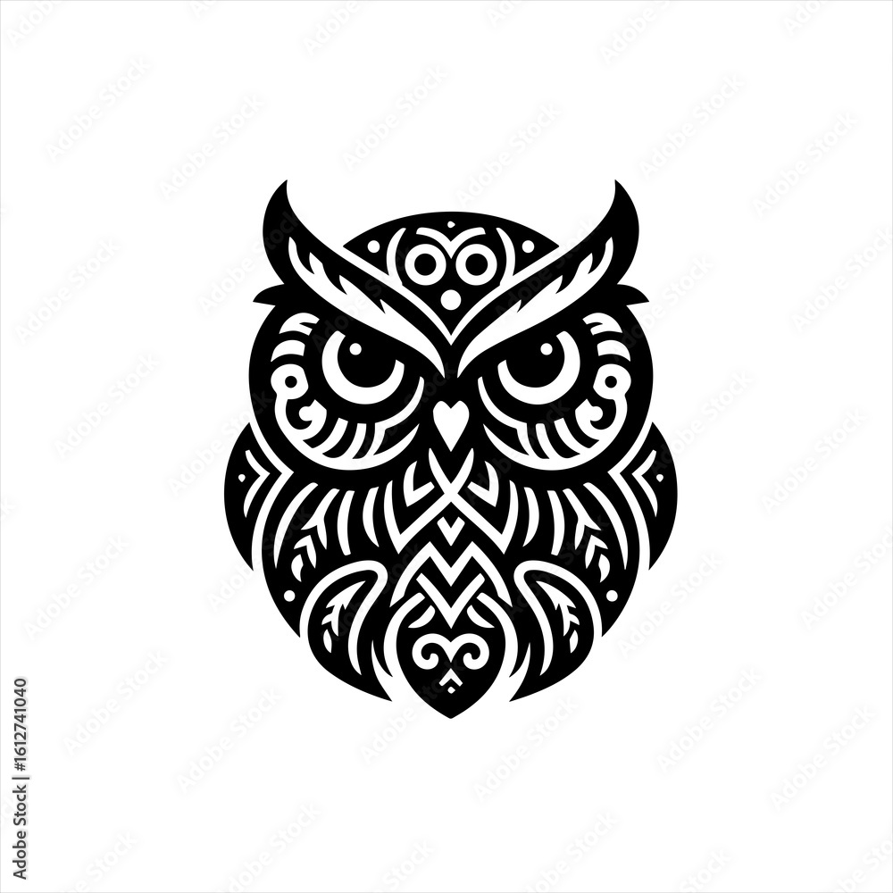 Fototapeta premium Tribal owl art on white background