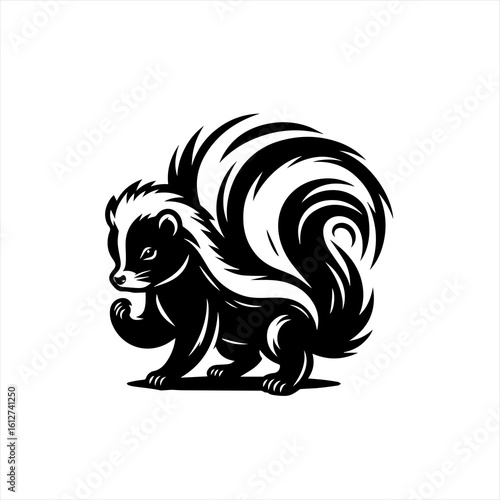 A skunk with a bushy tail