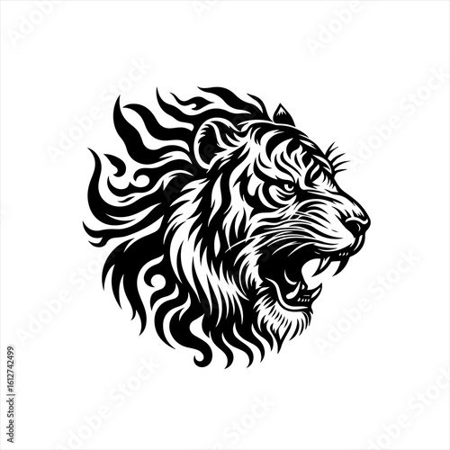 Tiger head roaring fiercely