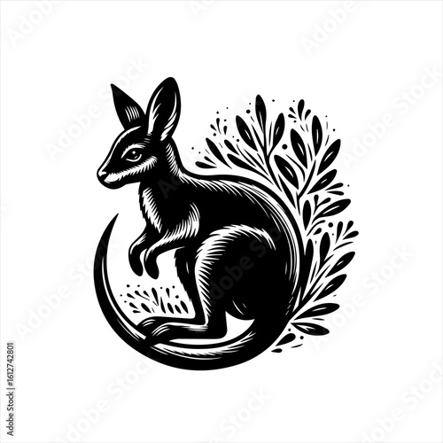 Kangaroo illustration with foliage
