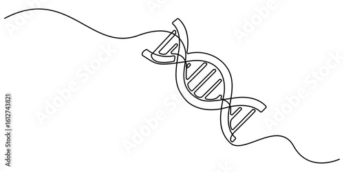 DNA in detailed one line drawing. Scientific research concept. Genome linear structure symbol. Minimalist vector with modern touch. Vector illustration isolated on white background. Editable stroke