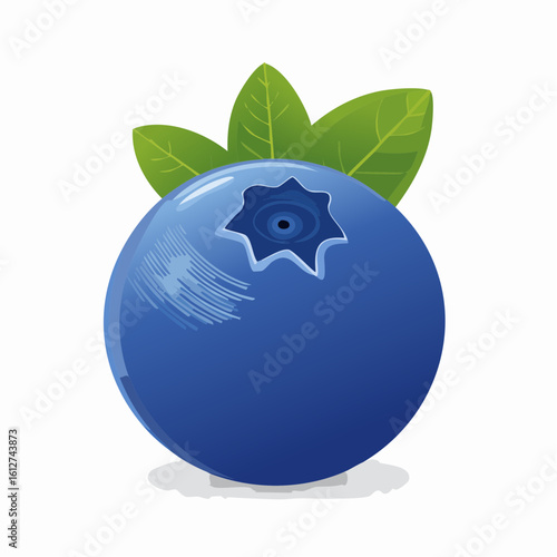 Vibrant Blueberry Illustration: Fresh Fruit Icon with Green Leaves on a White Background