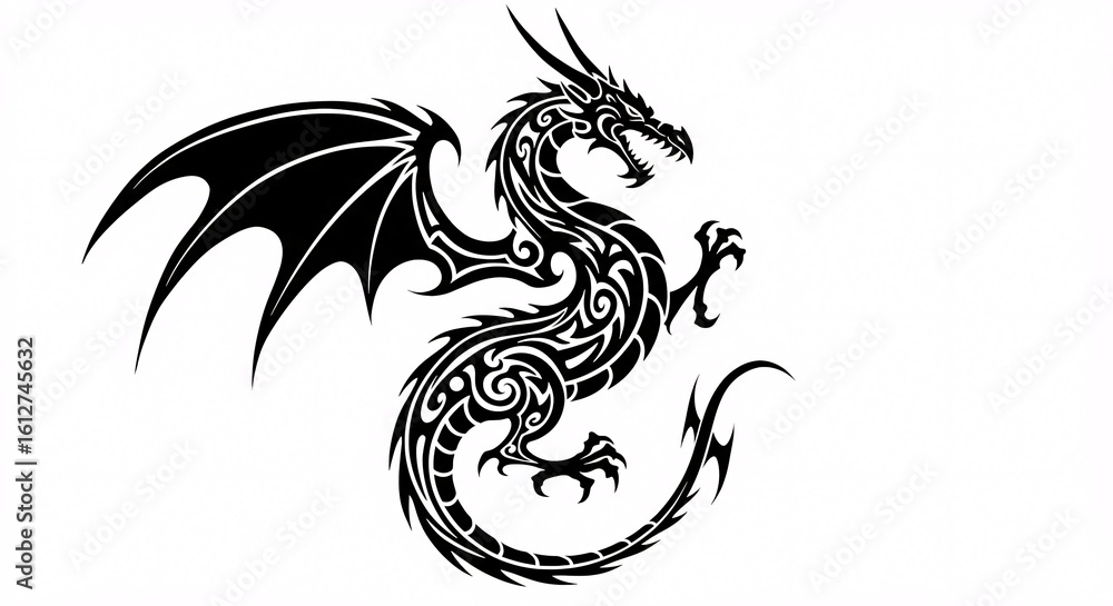Naklejka premium Aggressive Tribal Dragon with Sharp Wings Vector