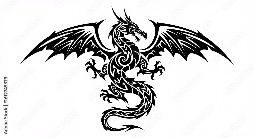 Obraz premium Dynamic Tribal Dragon Standing Vector Illustration