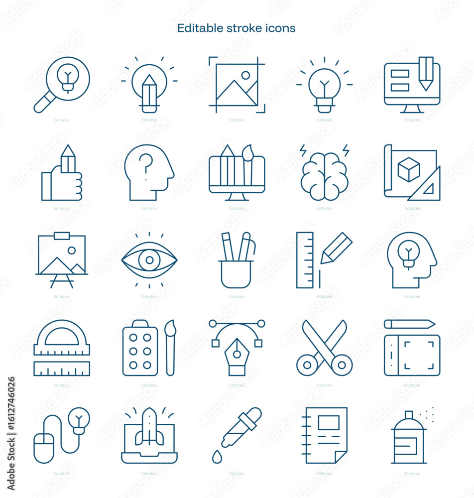 Creativity stroke icon. Creativity line icon set. editable stroke icon pack