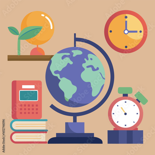 Educational School Supplies with Globe and Books