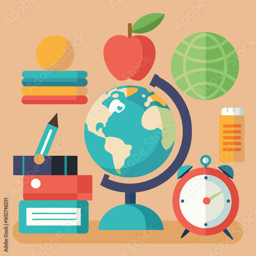 Educational School Supplies with Globe and Books