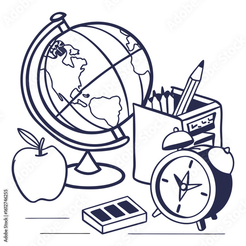 Educational School Supplies with Globe and Books
