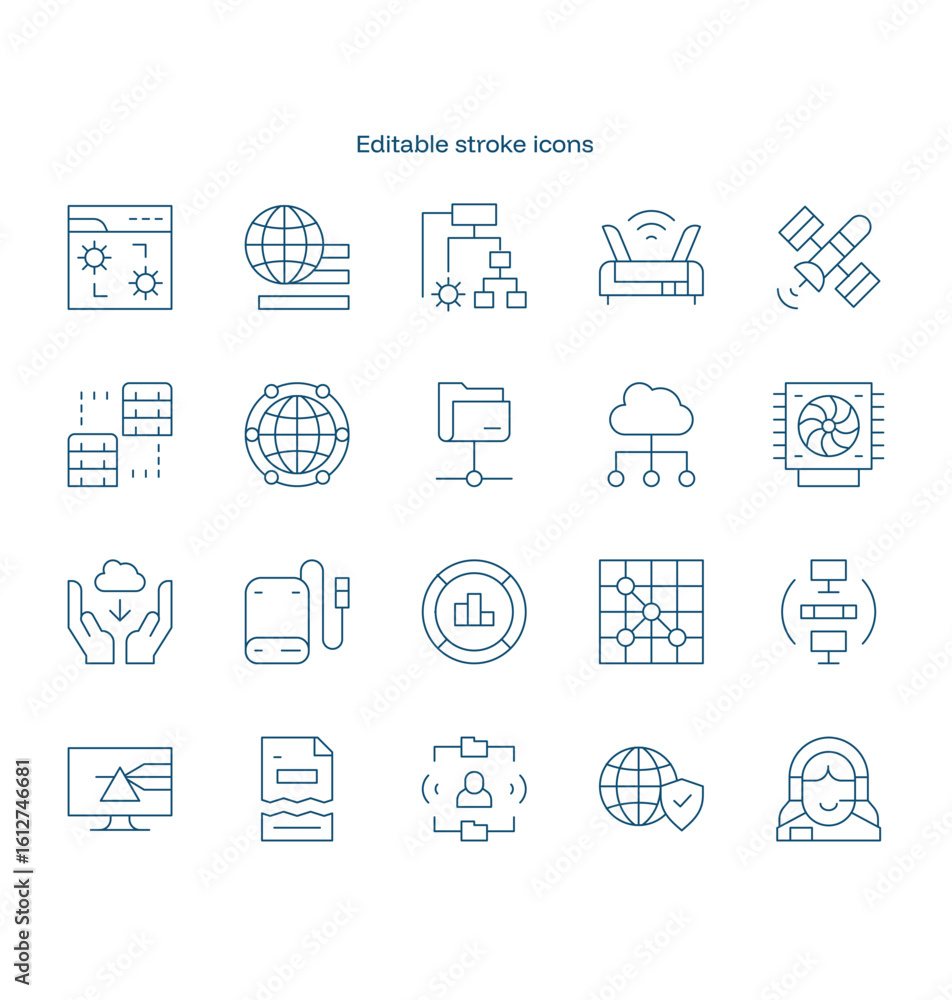 Fototapeta premium Data Center stroke icon. Data Center line icon set. editable stroke icon pac