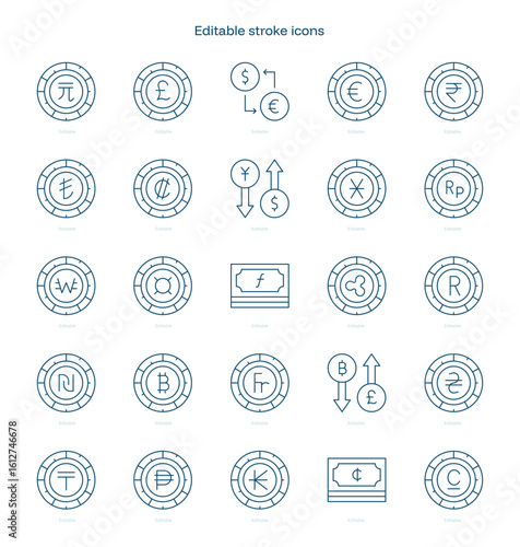 Currency stroke icon. Currency line icon set. editable stroke icon pack
