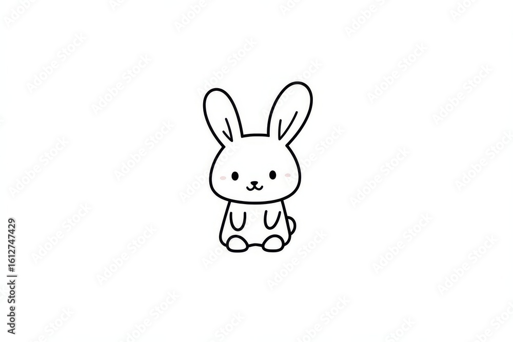 Obraz premium Minimalist bunny logo design, cute black and white line art rabbit vector illustration with thick clean lines