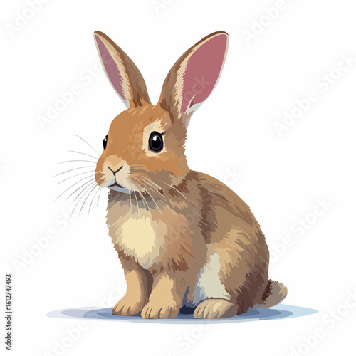 Adorable brown bunny sitting attentively, showcasing its detailed features and charming demeanor