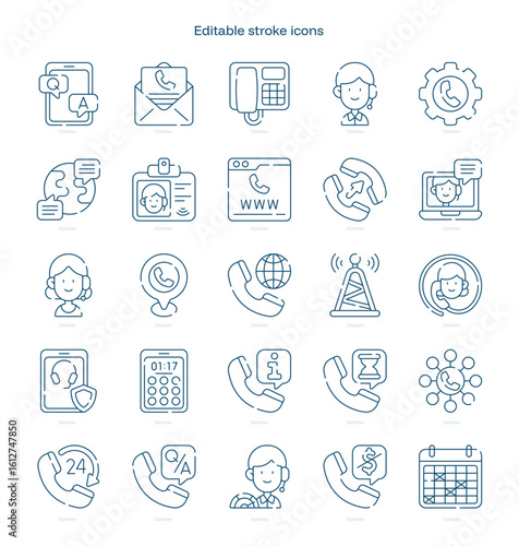 Call Center stroke icon. Call Center line icon set. editable stroke icon pack