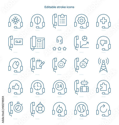 Call Center stroke icon. Call Center line icon set. editable stroke icon pack