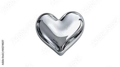 Liquid metal heart on black background love romance shiny silver