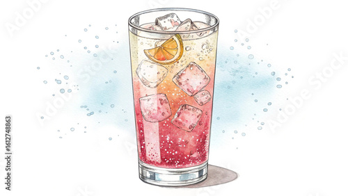 Cold Drink with Ice and Lemon – Beverage, Summer, Refreshment, Soda, Lemonade, Cool, Ice Cubes, Bubbles, Glass, Drink