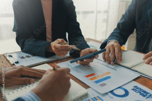 Tableau sur toile Business team members are discussing financial charts and business reports using