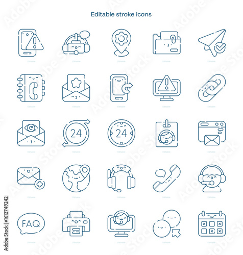Contact Us stroke icon. Contact Us line icon set. editable stroke icon pack