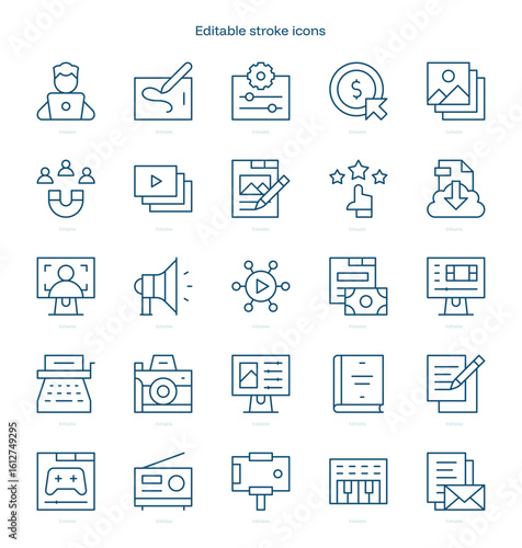 Content Creator stroke icon. Content Creator line icon set. editable stroke icon pack