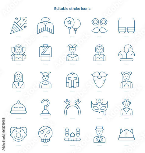 Costume Party stroke icon. Costume Party line icon set. editable stroke icon pack