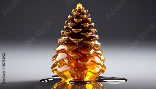 Honey-coated pine cone on a dark surface