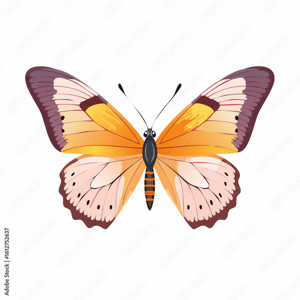 Obraz premium Illustration of a vibrant butterfly with orange wings and symmetrical patterns artistic design